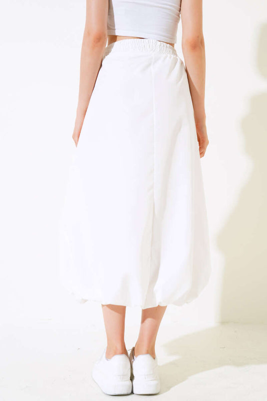 Balloon Skirt with Elastic Hem, White