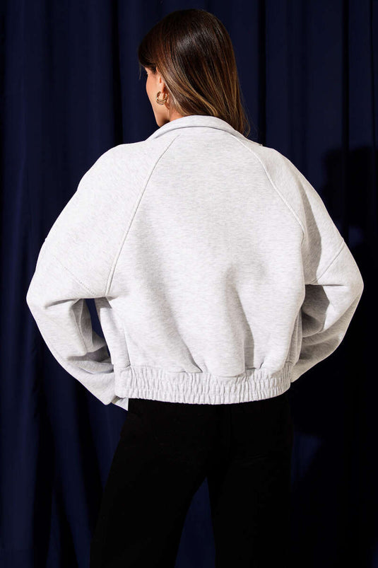 Three-Thread Short Cardigan with Elasticated Hem, Melange Grey