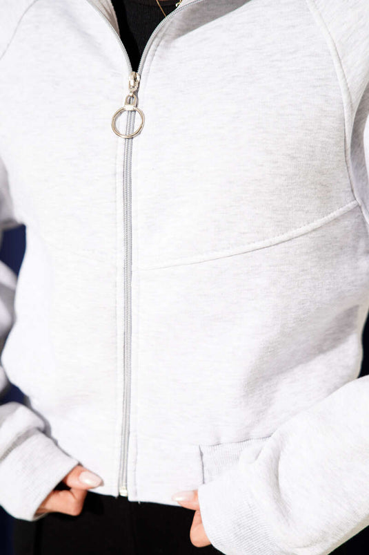 Gilet court à trois fils avec ourlet élastiqué, gris chiné