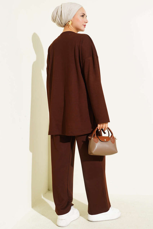 Ensemble deux pièces Loysha marron avec ourlet tunnel