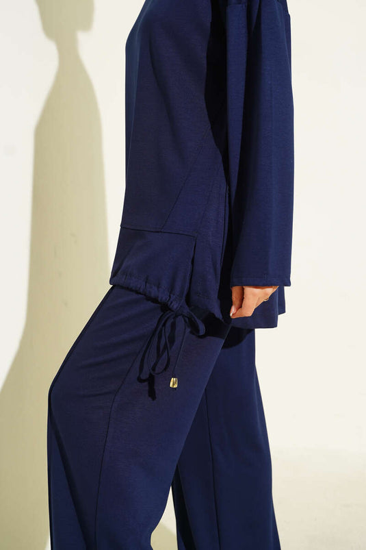 Loysha Two Piece Suit with Tunneled Hem, Navy Blue