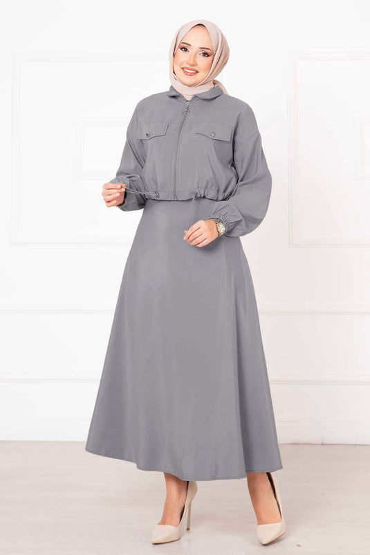 Skirted Two Piece Suit Light Gray