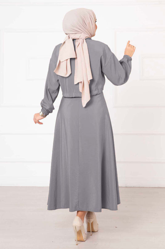 Skirted Two Piece Suit Light Gray