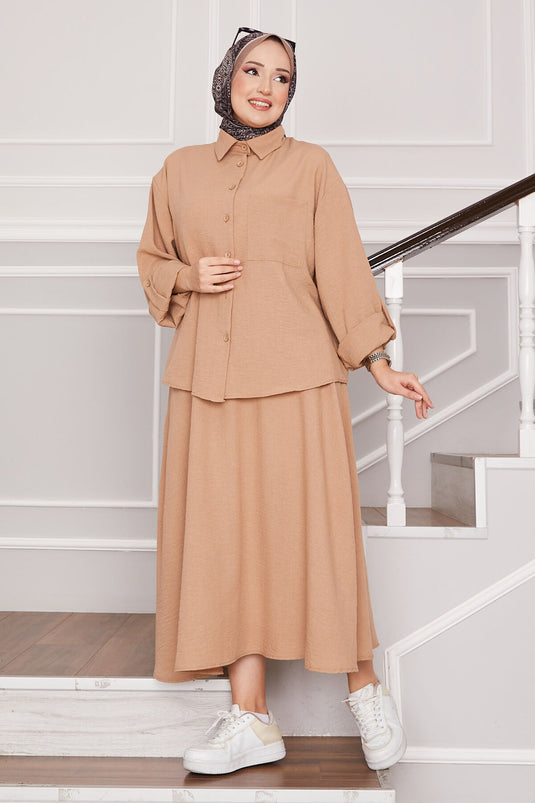 Skirted Two-Piece Set Camel