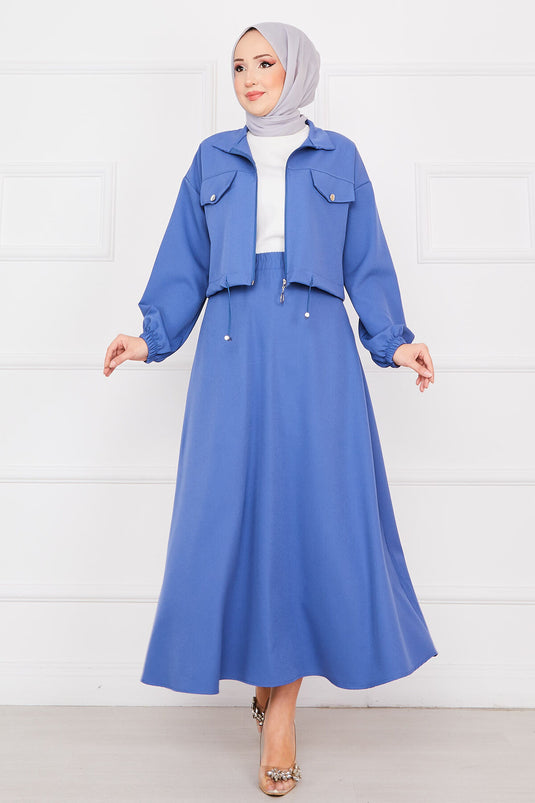 Skirted Double Hijab Set Indigo