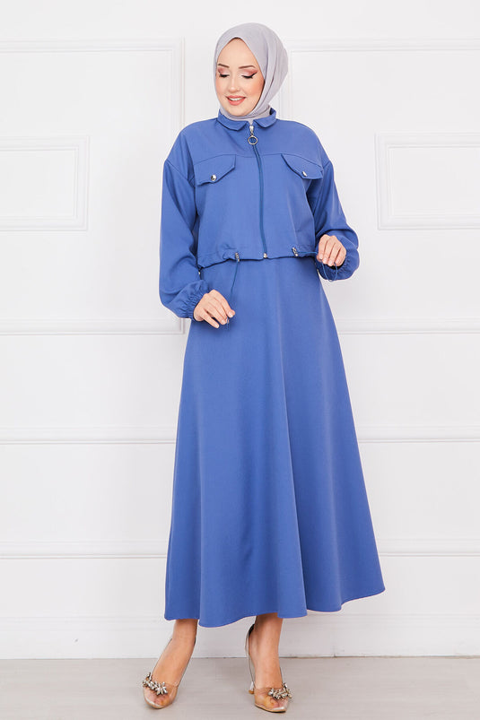 Doppeltes Hijab-Set mit Rock Indigo