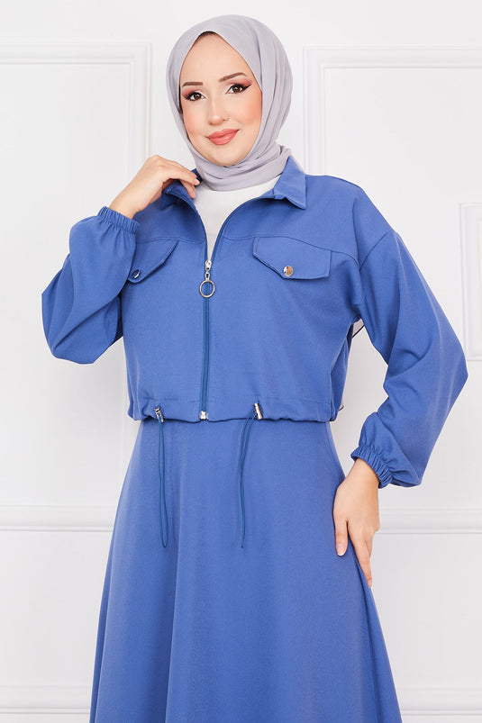 Doppeltes Hijab-Set mit Rock Indigo