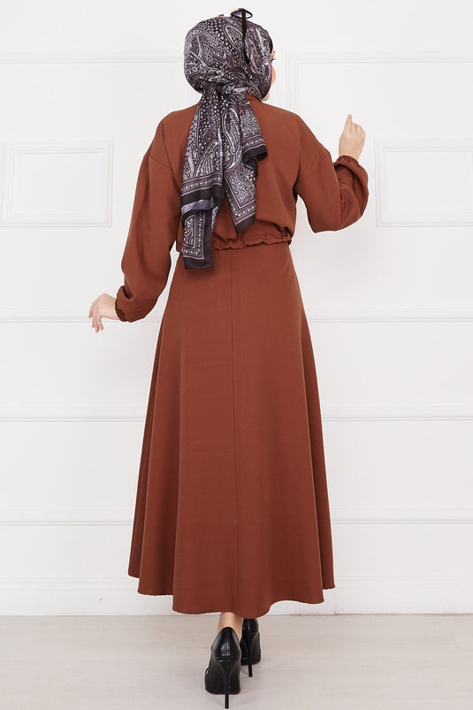 Ensemble hijab double jupe marron