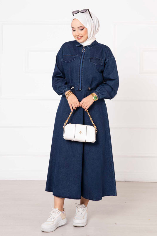 Navy Blue Skirted Denim Set