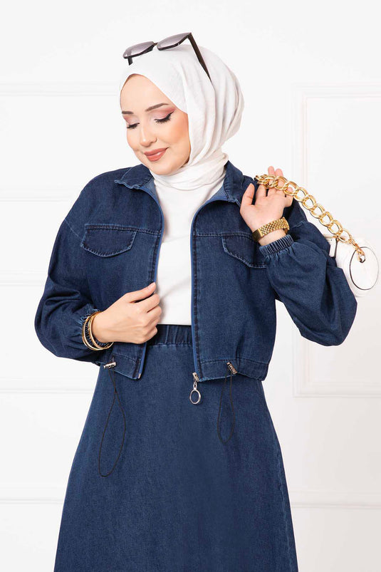 Navy Blue Skirted Denim Set