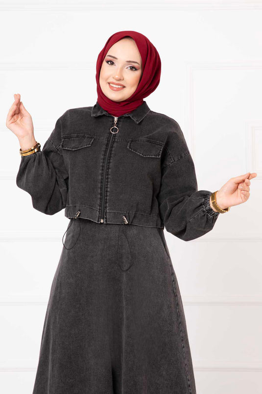 Skirted Denim Set Black