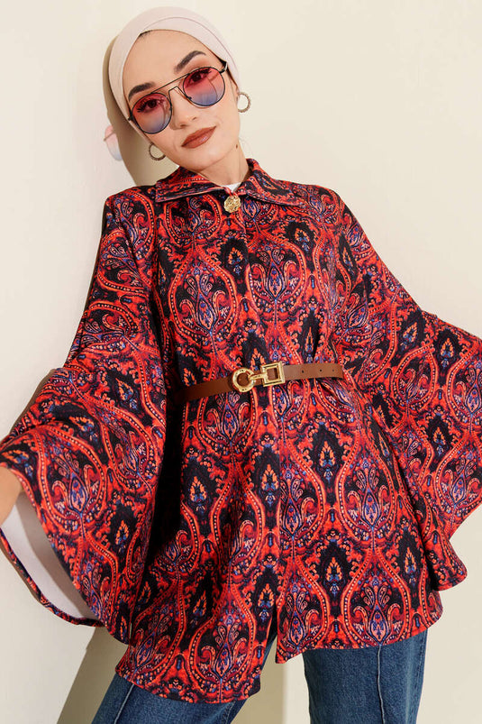 Etnik Desen Kemerli Scuba Panço Bordo