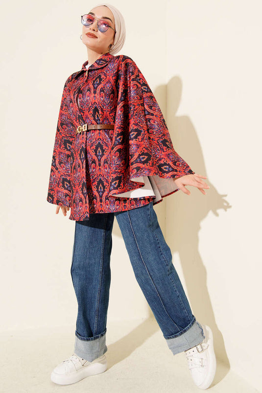 Etnik Desen Kemerli Scuba Panço Bordo