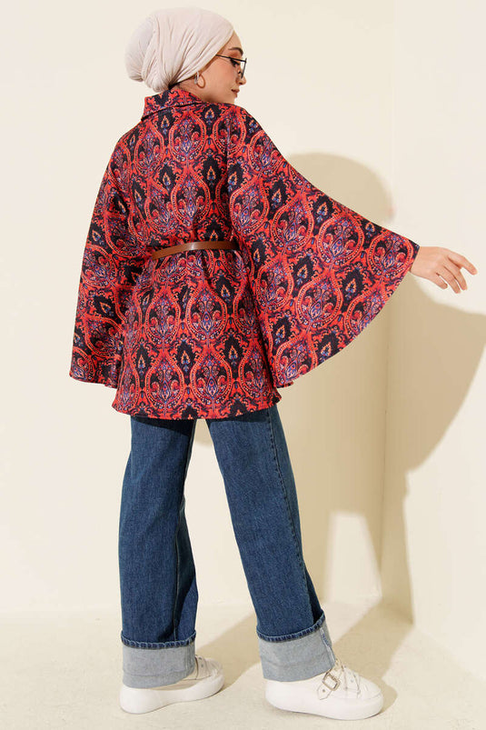 Etnik Desen Kemerli Scuba Panço Bordo