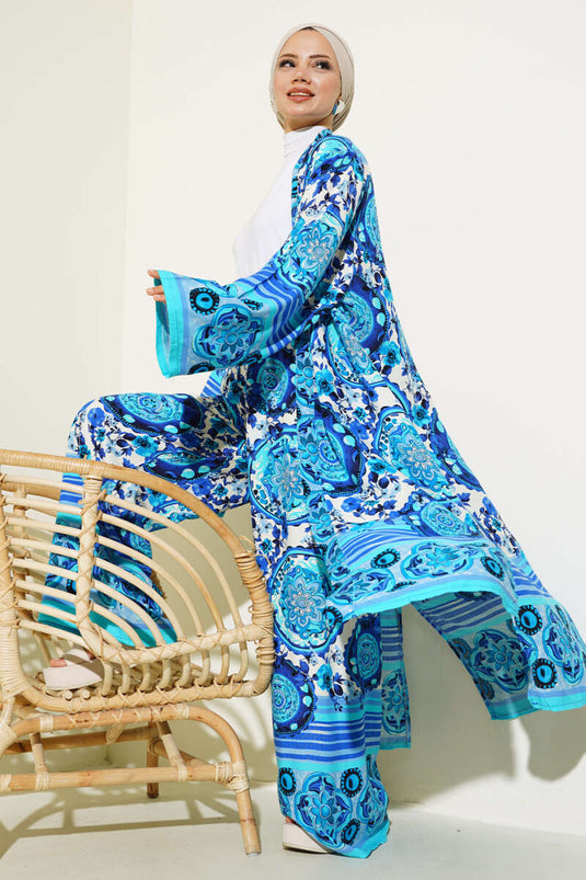 Set doppio Kimono con motivo etnico blu