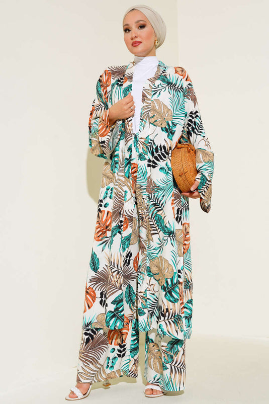 Ensemble Double Kimono Motif Ethnique Menthe