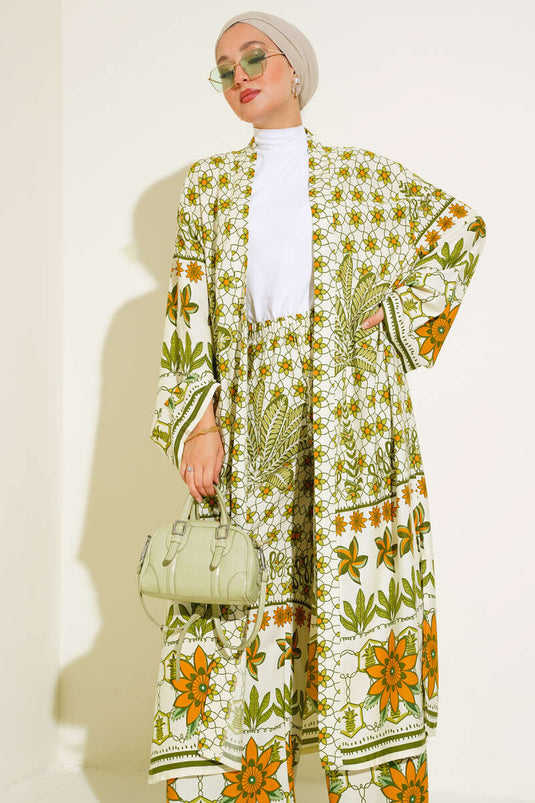 Ensemble Double Kimono Motif Ethnique Vert Pétrole