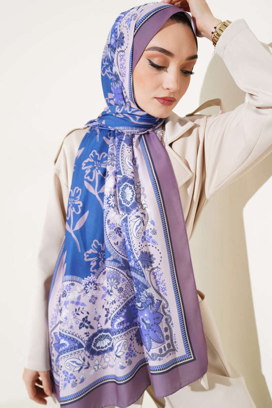 Etnik Desen Medine İpeği Şal Pudra Lila