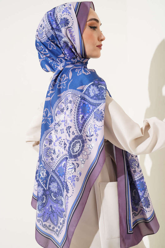 Etnik Desen Medine İpeği Şal Pudra Lila