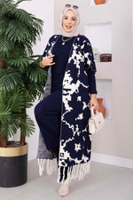 Ensemble De 3 Vêtements Avec Gilet À Motif Ethnique Et Tricot Bleu Marine