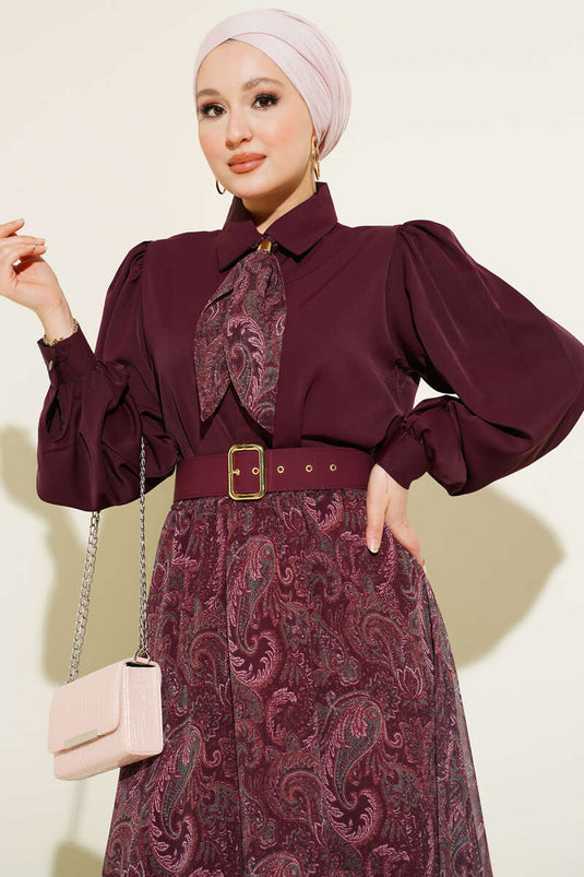 Ensemble jupe avec foulard à motif ethnique bordeaux