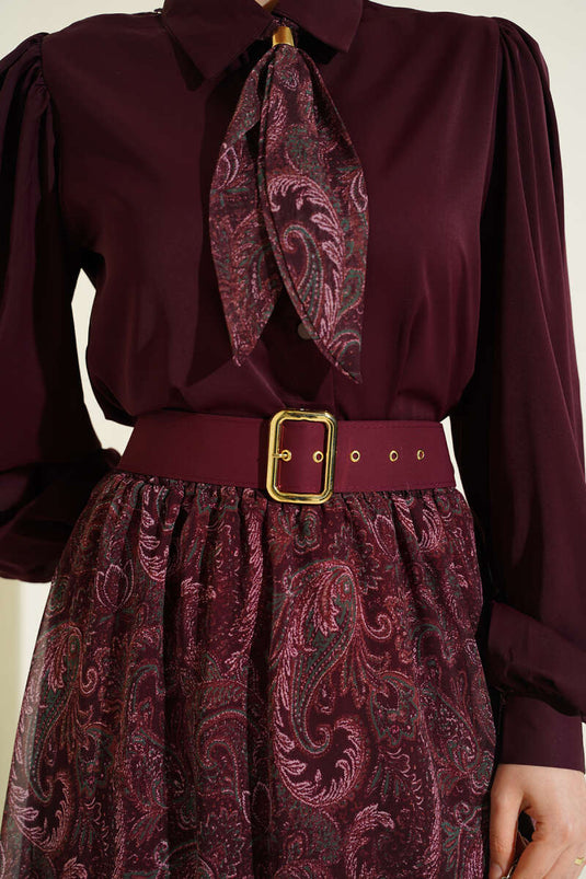 Ensemble jupe avec foulard à motif ethnique bordeaux