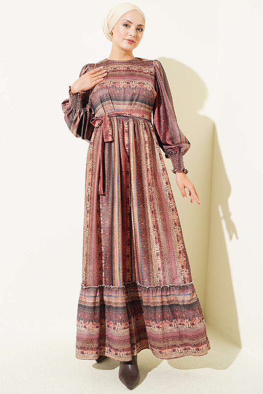 Burgunder Ethnisch Gemustertes Gipi Kleid
