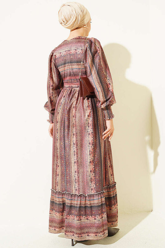 Burgunder Ethnisch Gemustertes Gipi Kleid