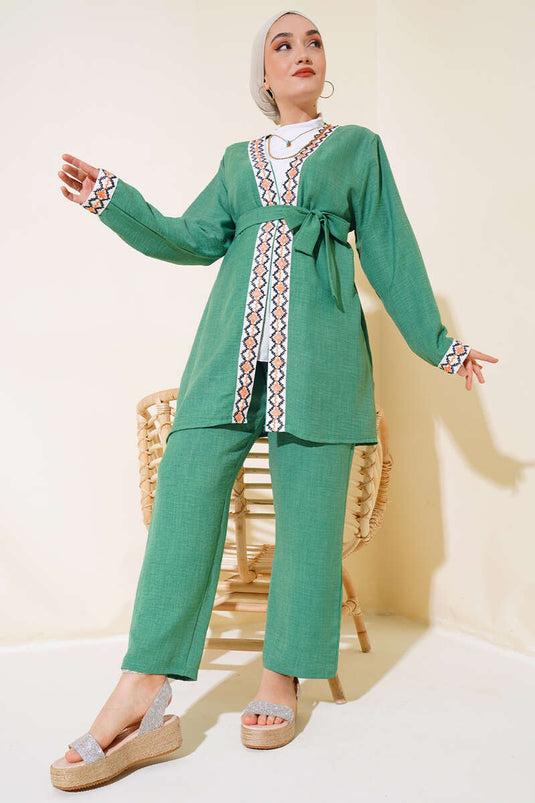 Costume Double à Motifs Ethnique Vert