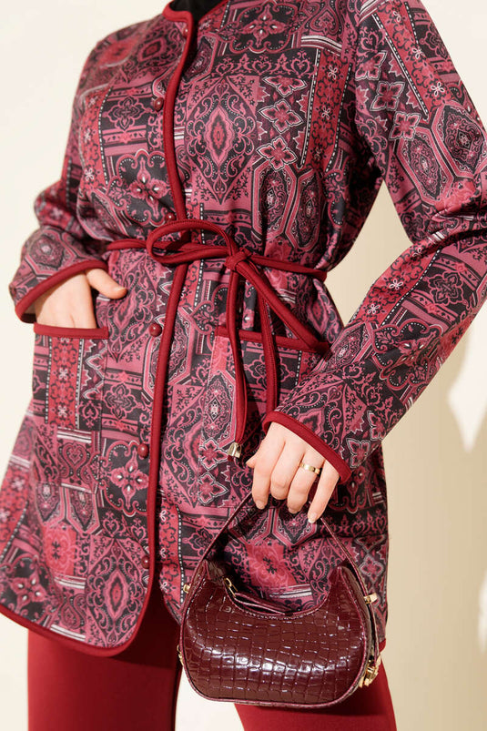 Etnisch Patroon Tweedelig Set met Koord Bordeaux