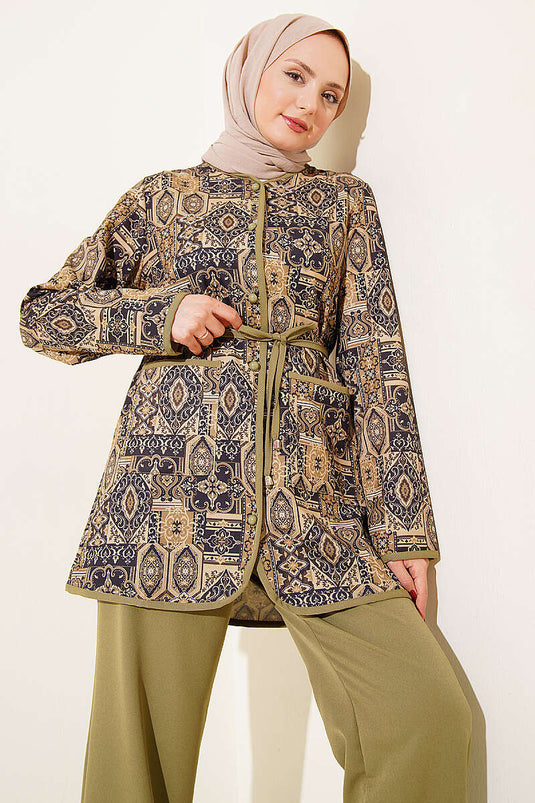 Ensemble deux pièces à cordon avec motif ethnique, vert pistache