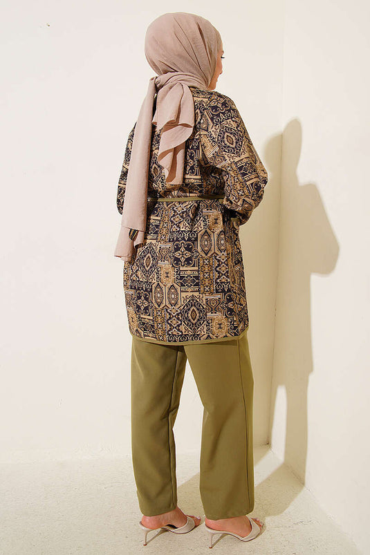 Ensemble deux pièces à cordon avec motif ethnique, vert pistache
