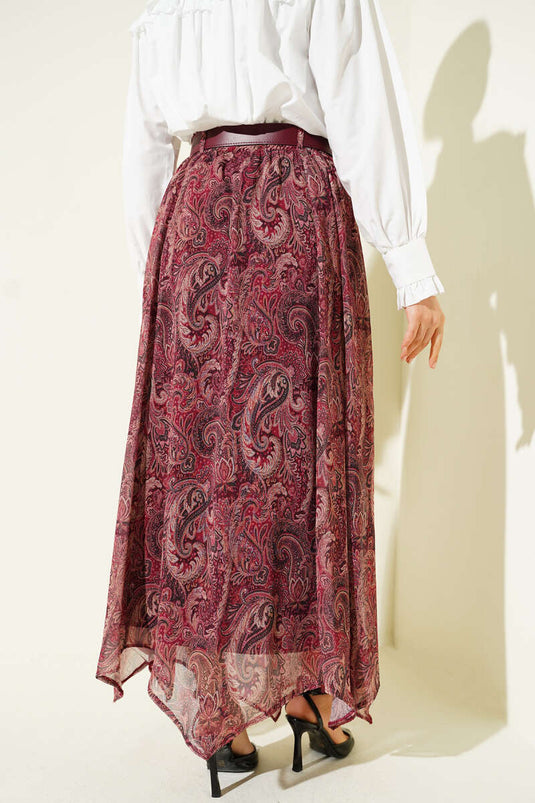 Etnik Gemusterter Gürtel Chiffonrock Bordeaux