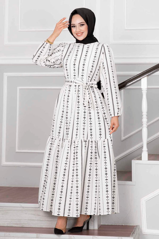 Robe en Lin Hijab à Motifs Ethnique Noir