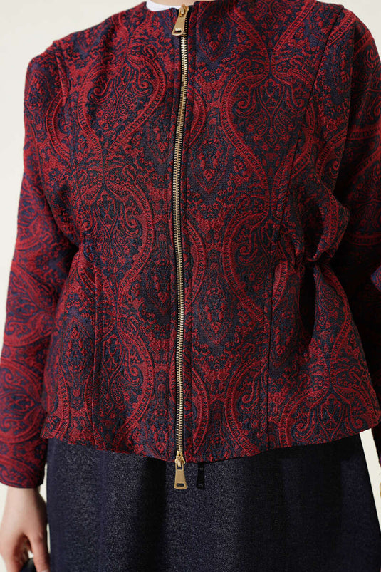 Ensemble Deux Pièces avec Jupe en Jean à Motifs Ethniques Bleu Marine