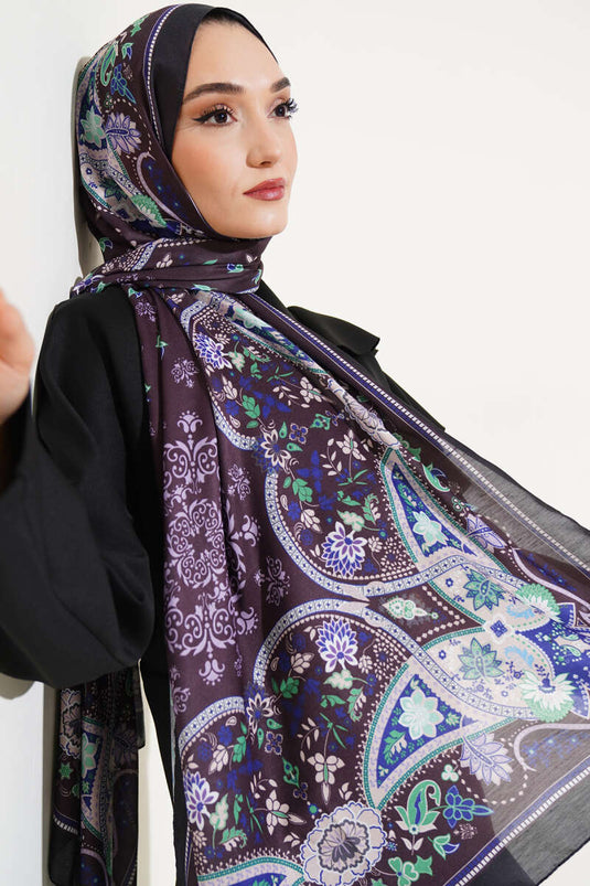 شال قطني ناعم بنمط عرقي بلون القهوة المرّة