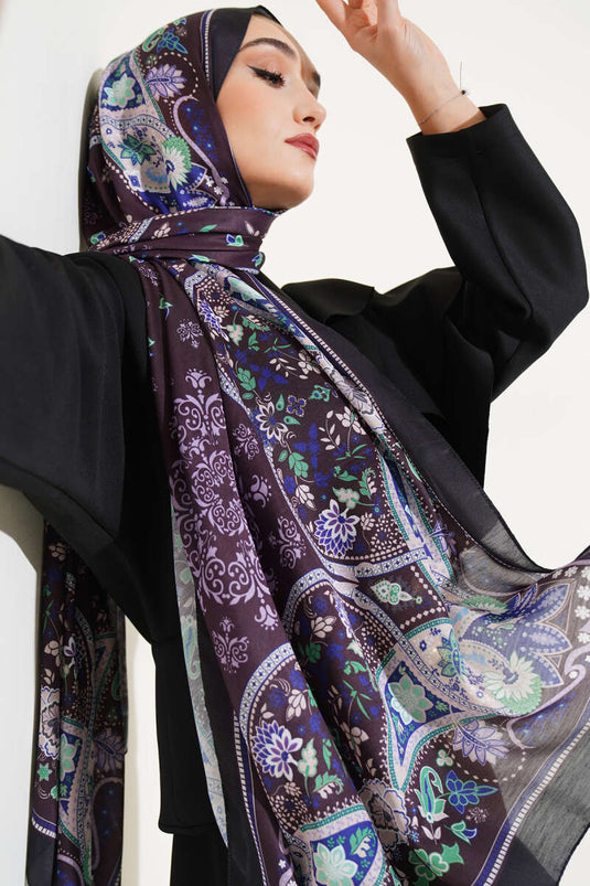 شال قطني ناعم بنمط عرقي بلون القهوة المرّة