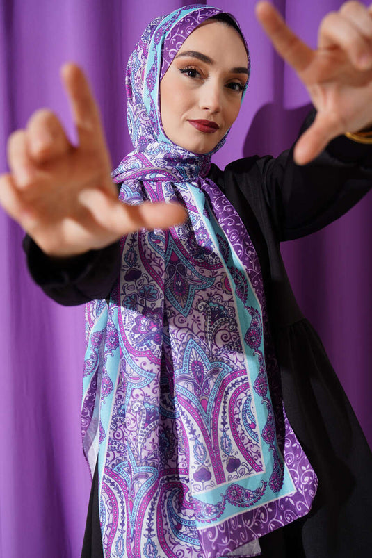 Ethnic Motif Patterned Shawl Turquoise