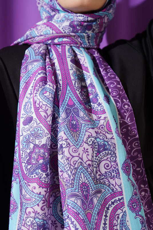 Ethnic Motif Patterned Shawl Turquoise