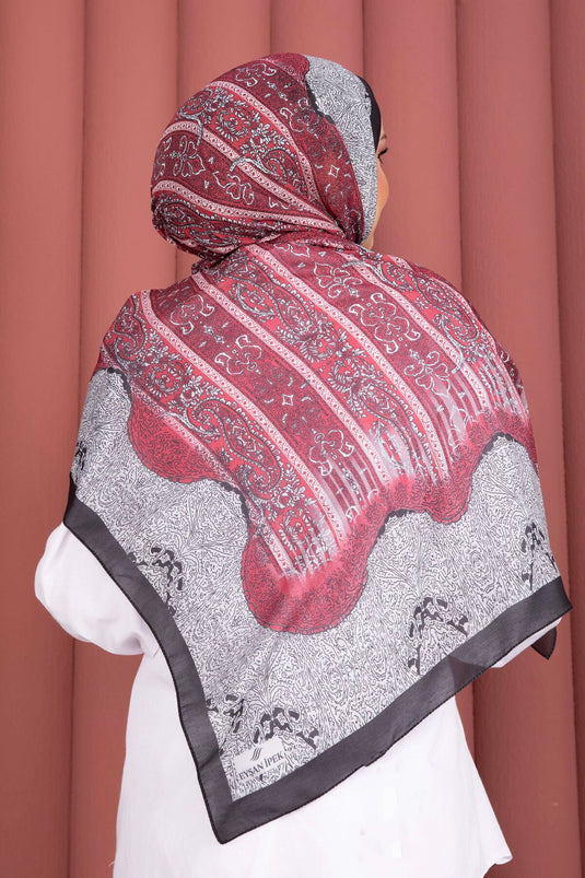Série d'écharpes à motif ethnique Noir - Fuchsia