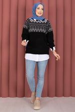 Pull en tricot ample à motif ethnique noir