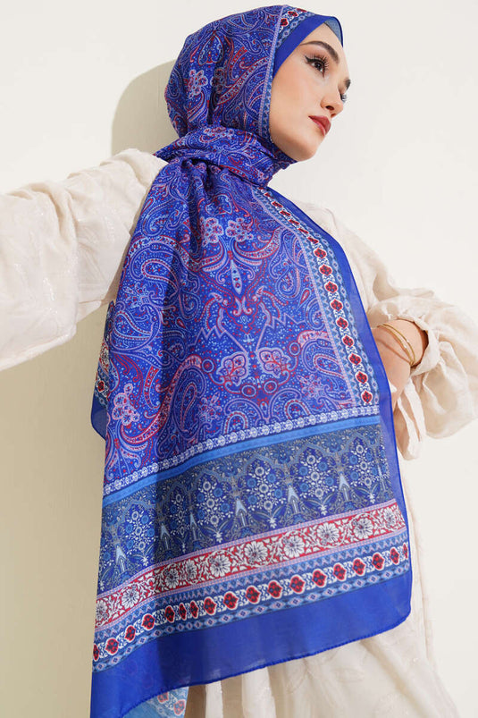 Etnik Paisley Desen Şal Saks