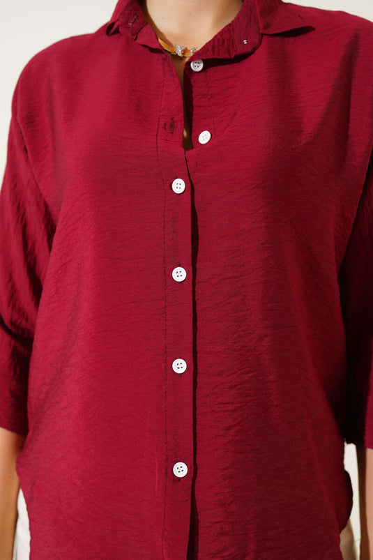 Fakir Kol Basic Gömlek Bordo