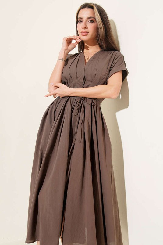 Fakir Kol Bel İpli Elbise Kahve