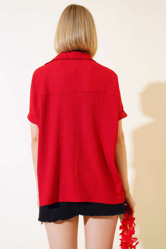 Blouse portefeuille à manches pauvres rouge