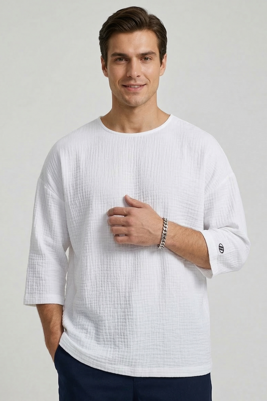 T-shirt oversize en mousseline Fakir Kol pour homme, blanc