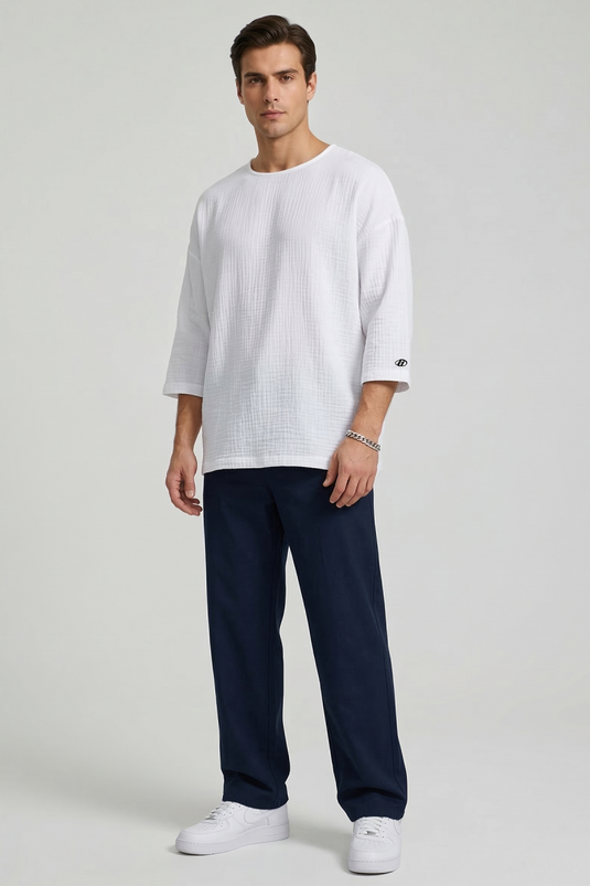 T-shirt oversize en mousseline Fakir Kol pour homme, blanc