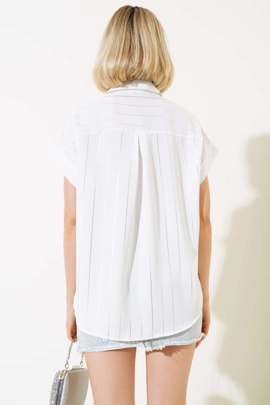 Fakir Arm Glitter Striped Shirt Ecru