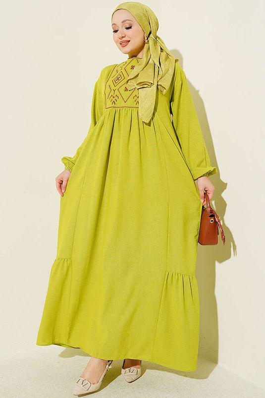 Robe Brodée À Poignets En Vert Olive