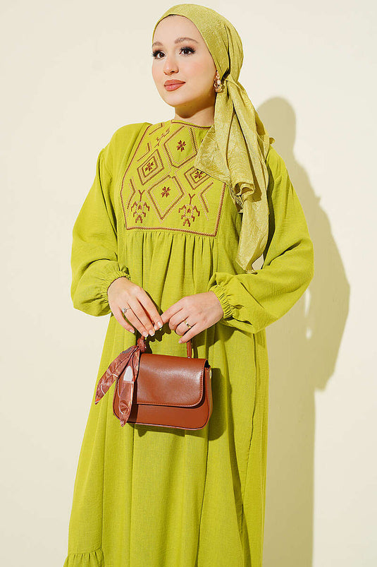 Robe Brodée À Poignets En Vert Olive